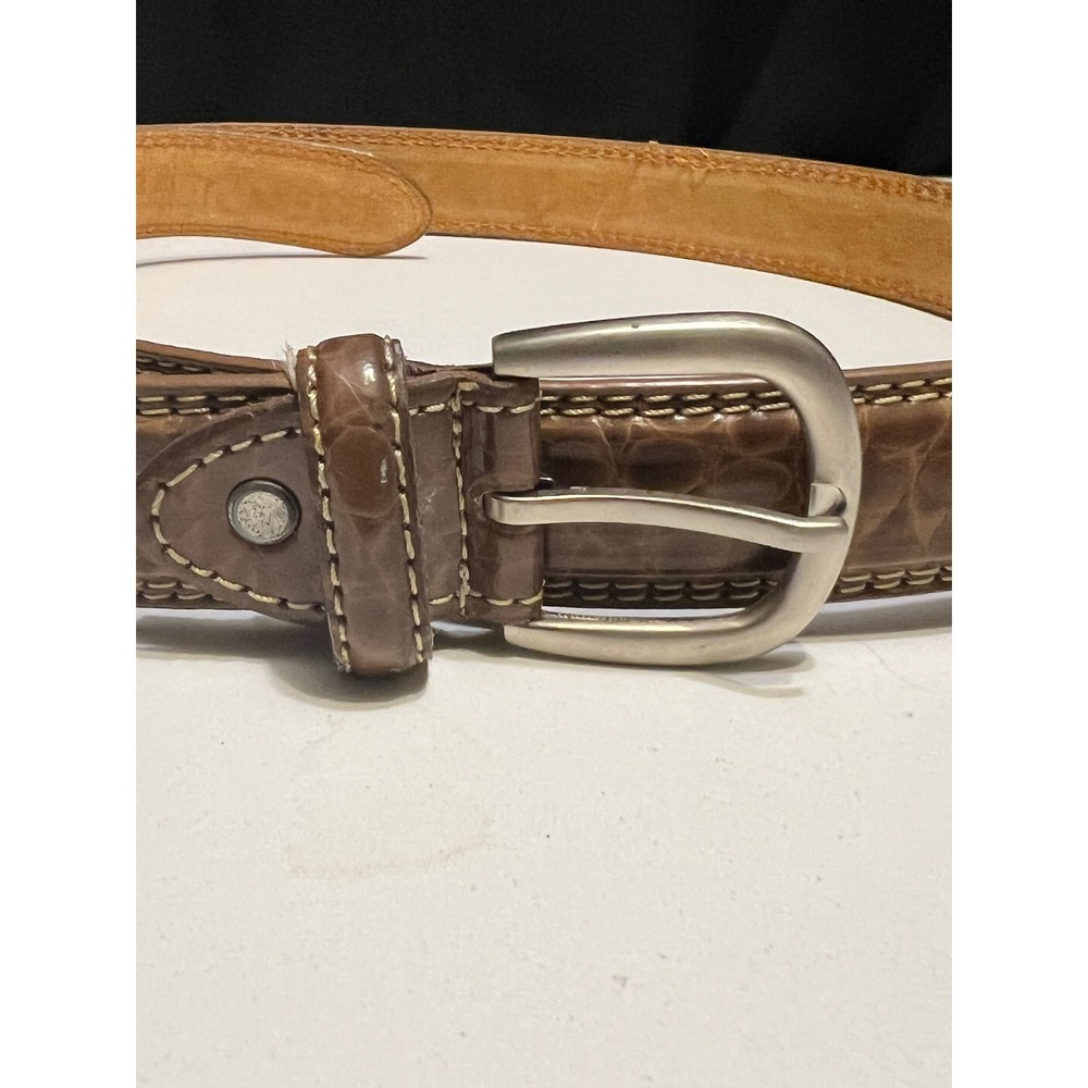 Men's Genuine Leather Belt‎ Brown Croc Embossed Size 38 Silver Buckle 2004